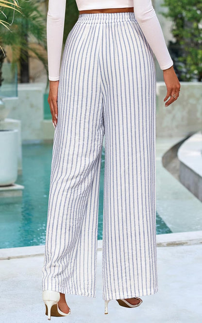 Maggie Women's Pants – Floral Palazzo Pants with Wide Elastic Waist for Summer