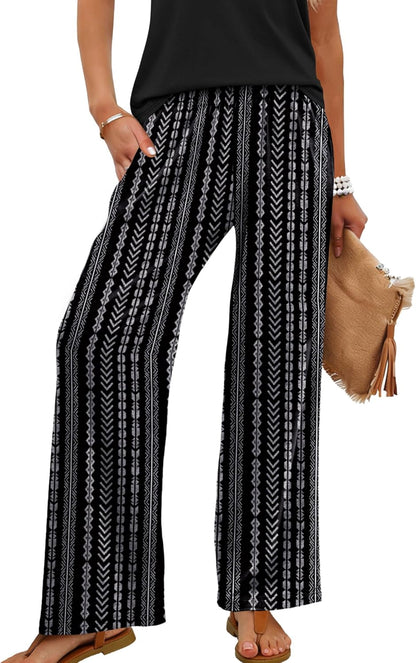 Kendi Women's Palazzo Pants – Wide Fluid Cut, Elastic Waist Summer Chic