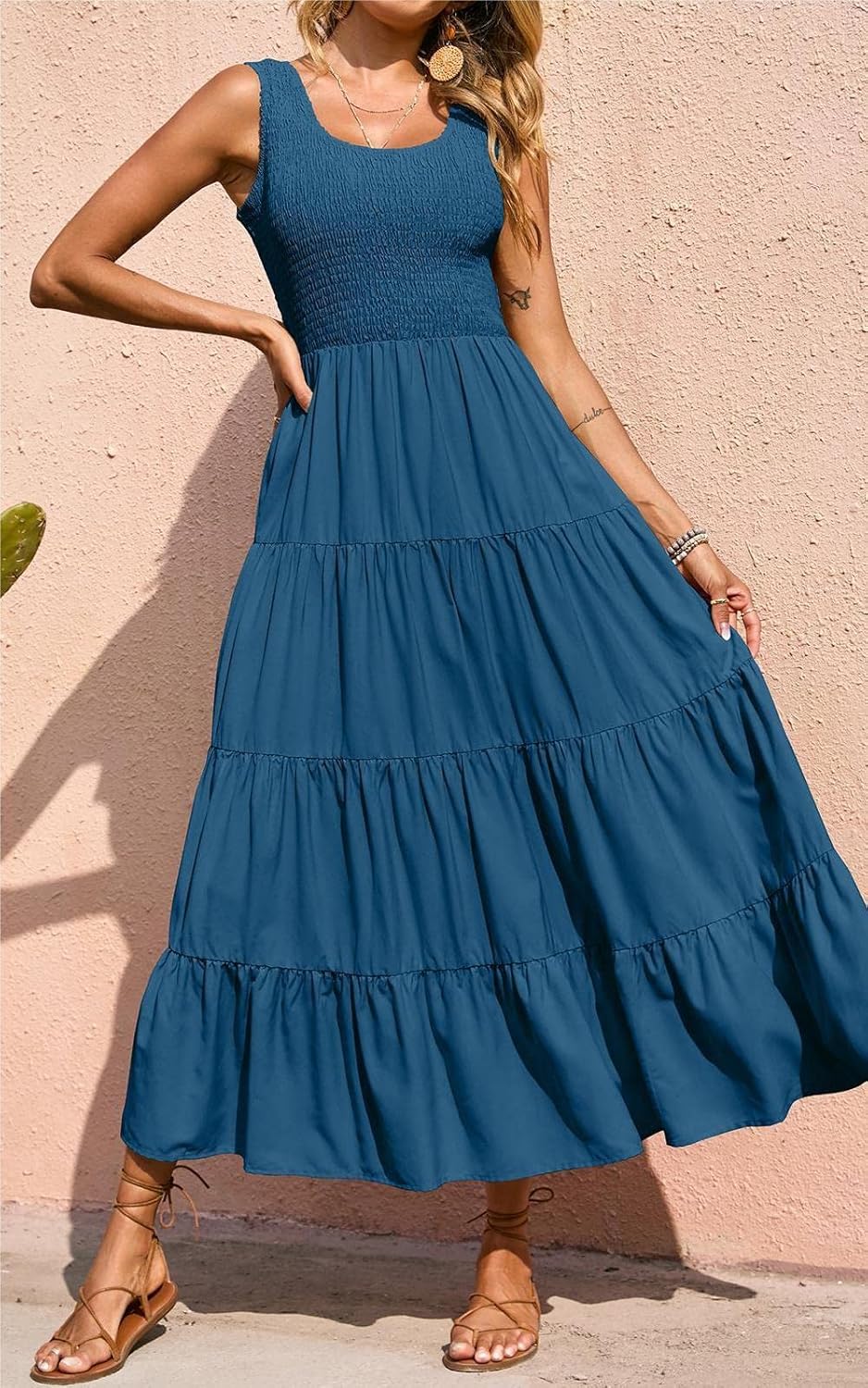 Elina Maxi Dress for Women – Sleeveless Smocked A-Line Summer Bohemian Dress