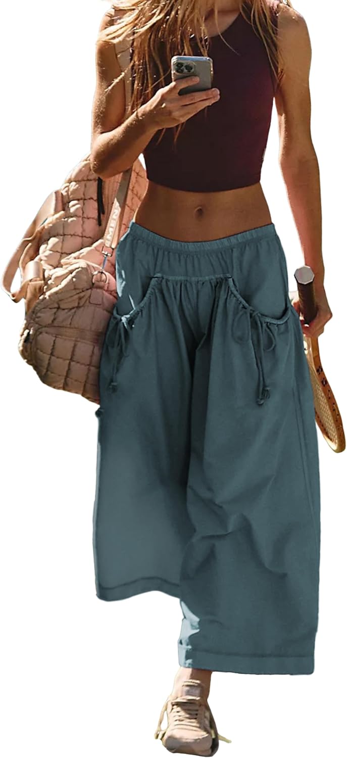 Danaya Women's Sport Pants Wide – Elastic Waist Capri, Lightweight Breathable Casual