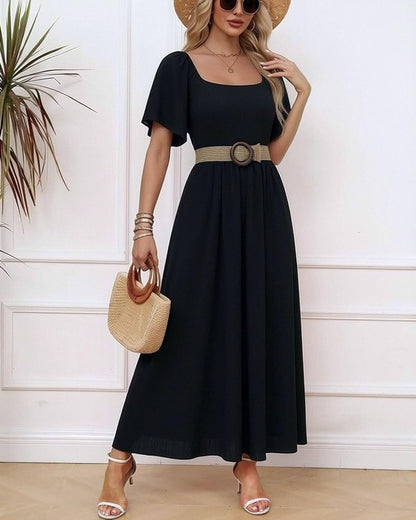 Patricia Women's Maxi Dress – Square Neck, Flowing A-Line Cut, Batwing Sleeves for Summer