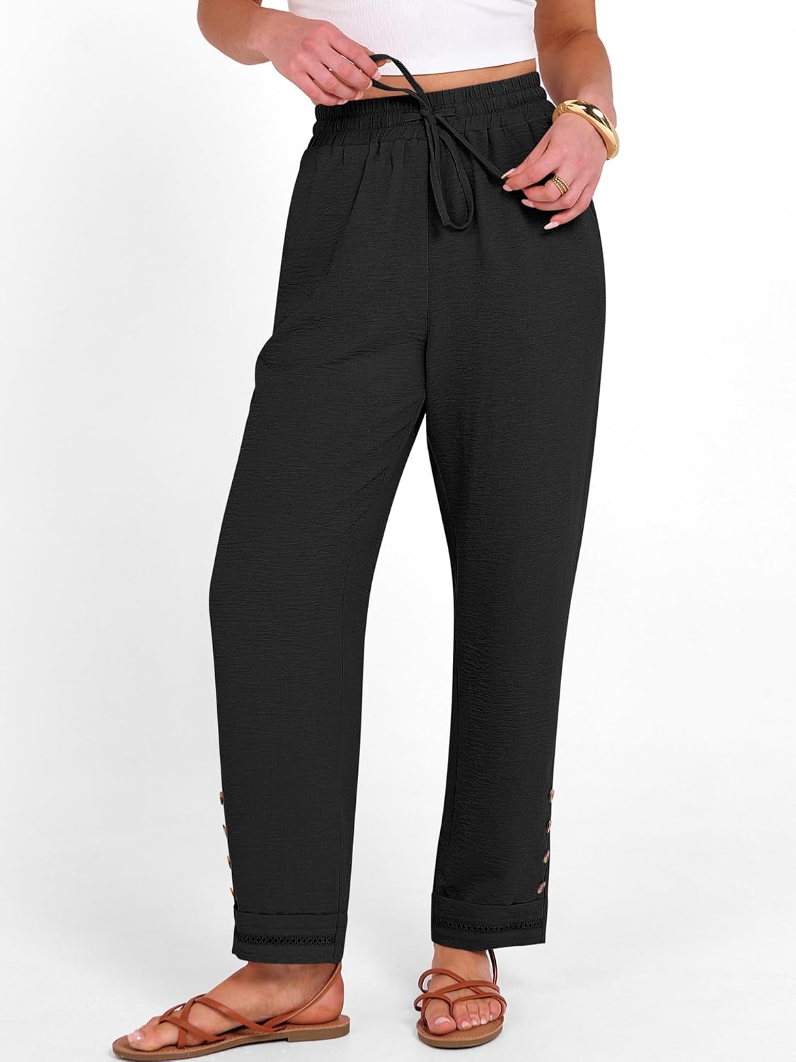 Cianne Women's Capri Pants – Fluid Fit, Elastic Waist with Drawstring, Casual Summer Chic