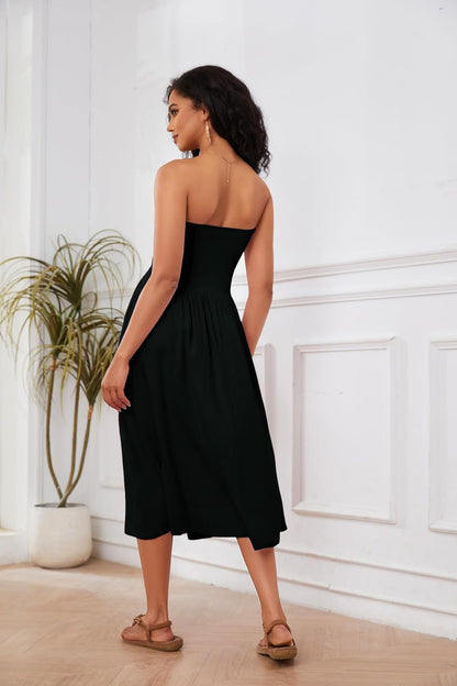 Lina Midi Dress for Women – Strapless Low Waist A-Line Summer Chic Dress