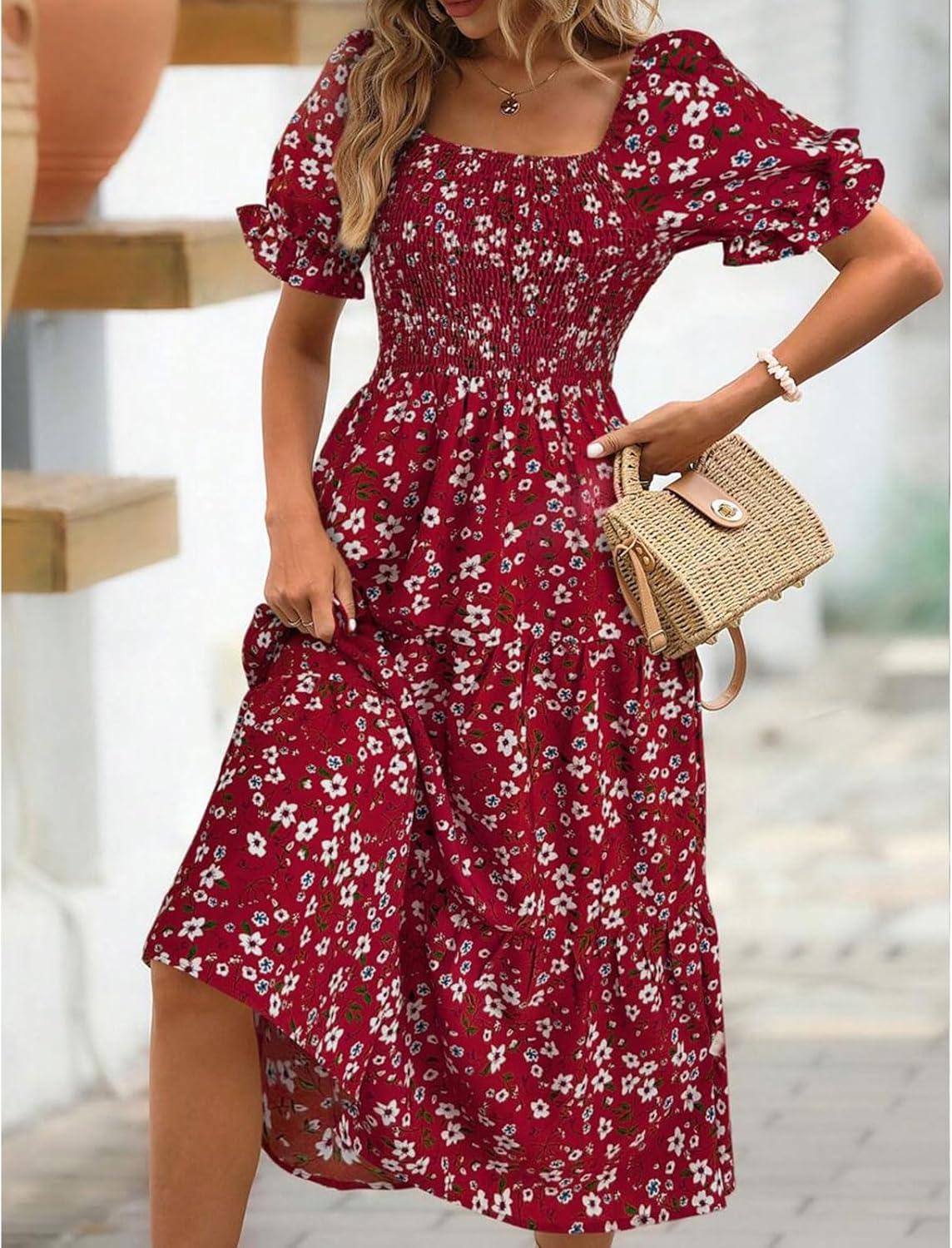 Angeli Floral Dress for Women – Puff Sleeves, Tied Waist, Chic Mini Summer Cut