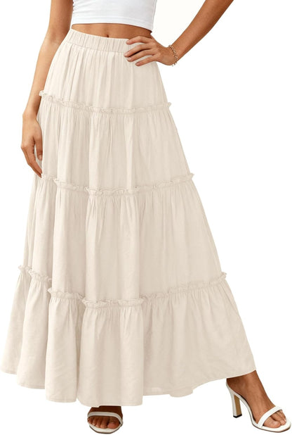 Layza Maxi Skirt for Women – High-Waisted Bohemian Skirt, Flowing & Ruffled Summer