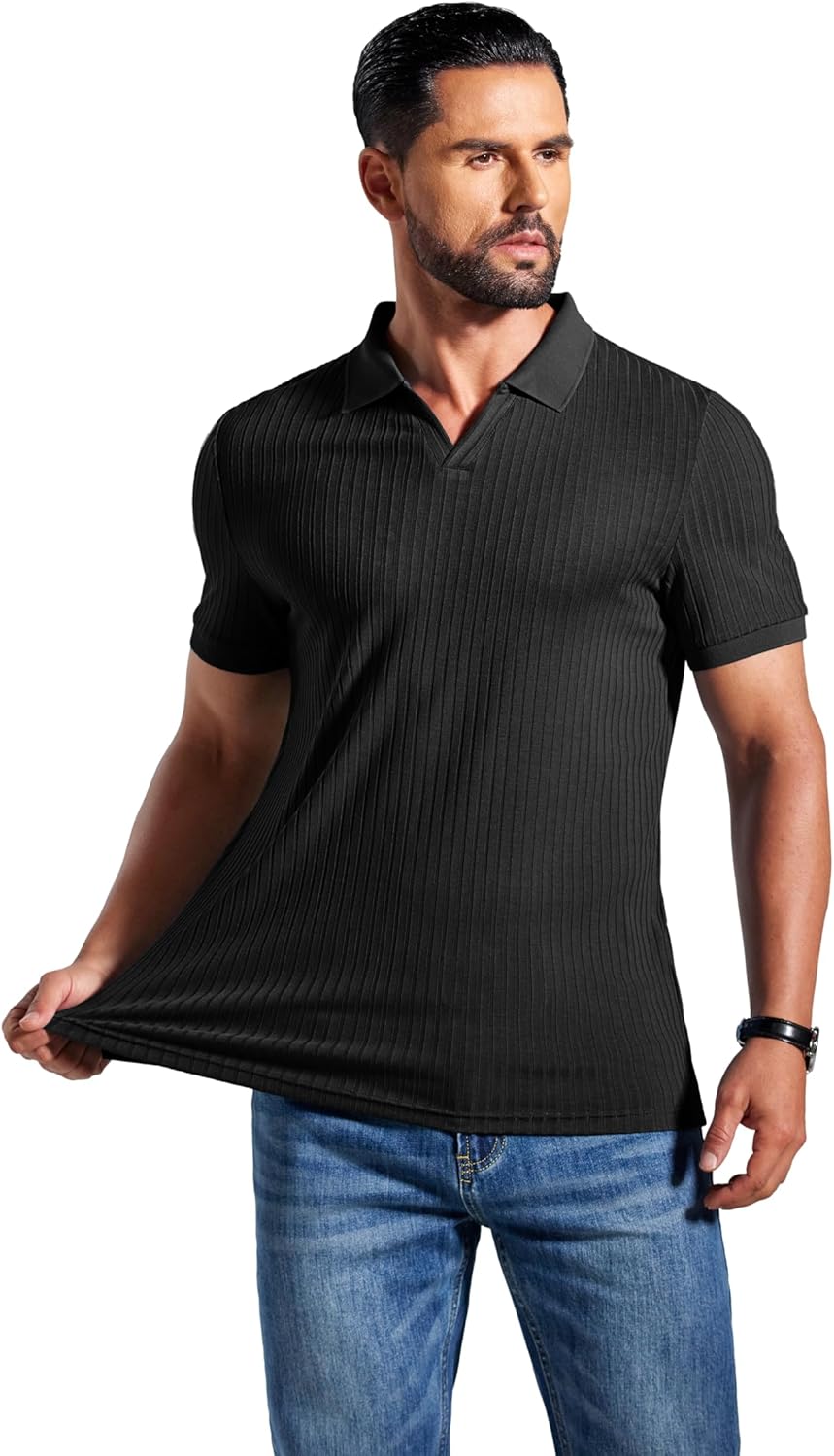 Alex Men's Polo – Ribbed V-Neck Slim Fit, Lightweight & Modern Summer Style