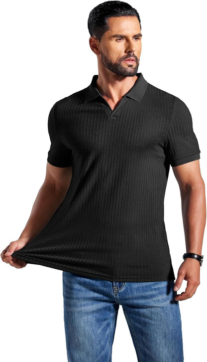 Alex Men's Polo – Ribbed V-Neck Slim Fit, Lightweight & Modern Summer Style