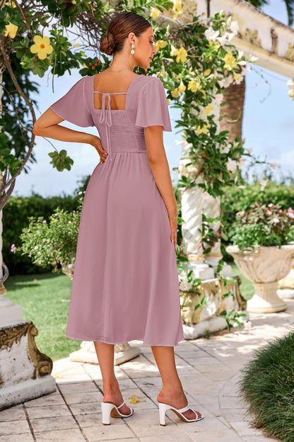 Claire Women's Dress – Maxi Dress with V-Neck and Square Back A-Line Flowing Bohemian Summer