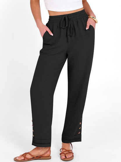 Cianne Women's Capri Pants – Fluid Fit, Elastic Waist with Drawstring, Casual Summer Chic