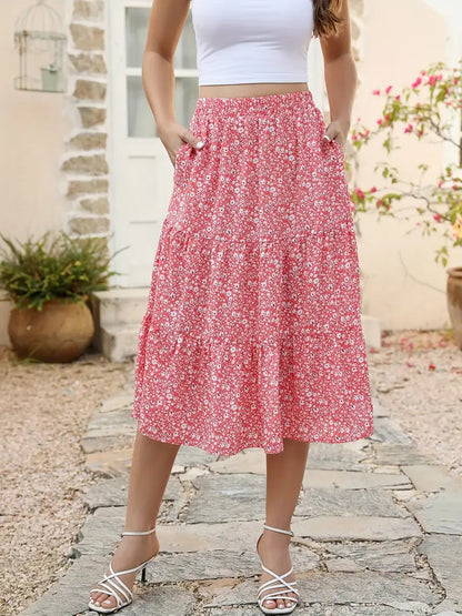 Jupe Fleurie Femme Zia – Coupe Évasée en A avec Poches, Légère pour le Printemps & l'Été