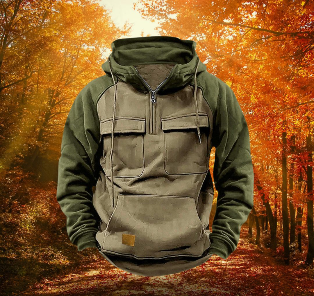 Samuel Sweat à Capuche Demi-Zippé pour Homme – Haut à Manches Longues Texturé avec Poches Frontales