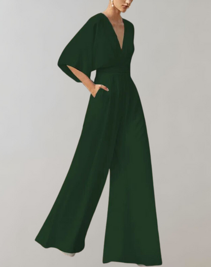 Suzette Women's Jumpsuit – Elegant Jumpsuit with Deep V-Neck & Wide Legs for a Refined Look