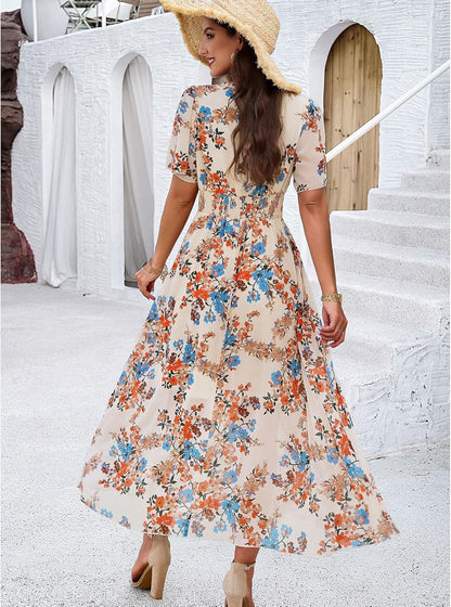 Dianne Floral Dress for Women – V-Neck, Short Sleeves, Flowing Cut, Casual Summer