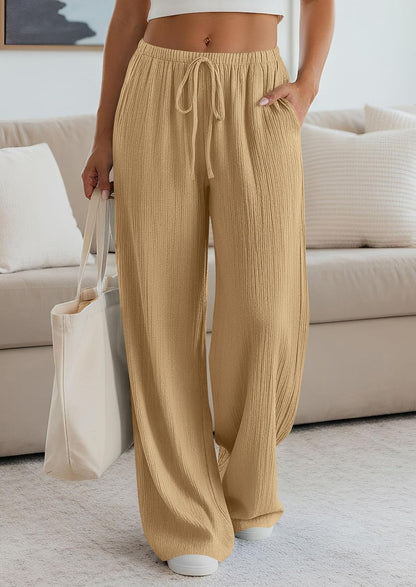 Jessica Women's Pants – Palazzo Wide High Waist with Drawstring & Pockets Summer