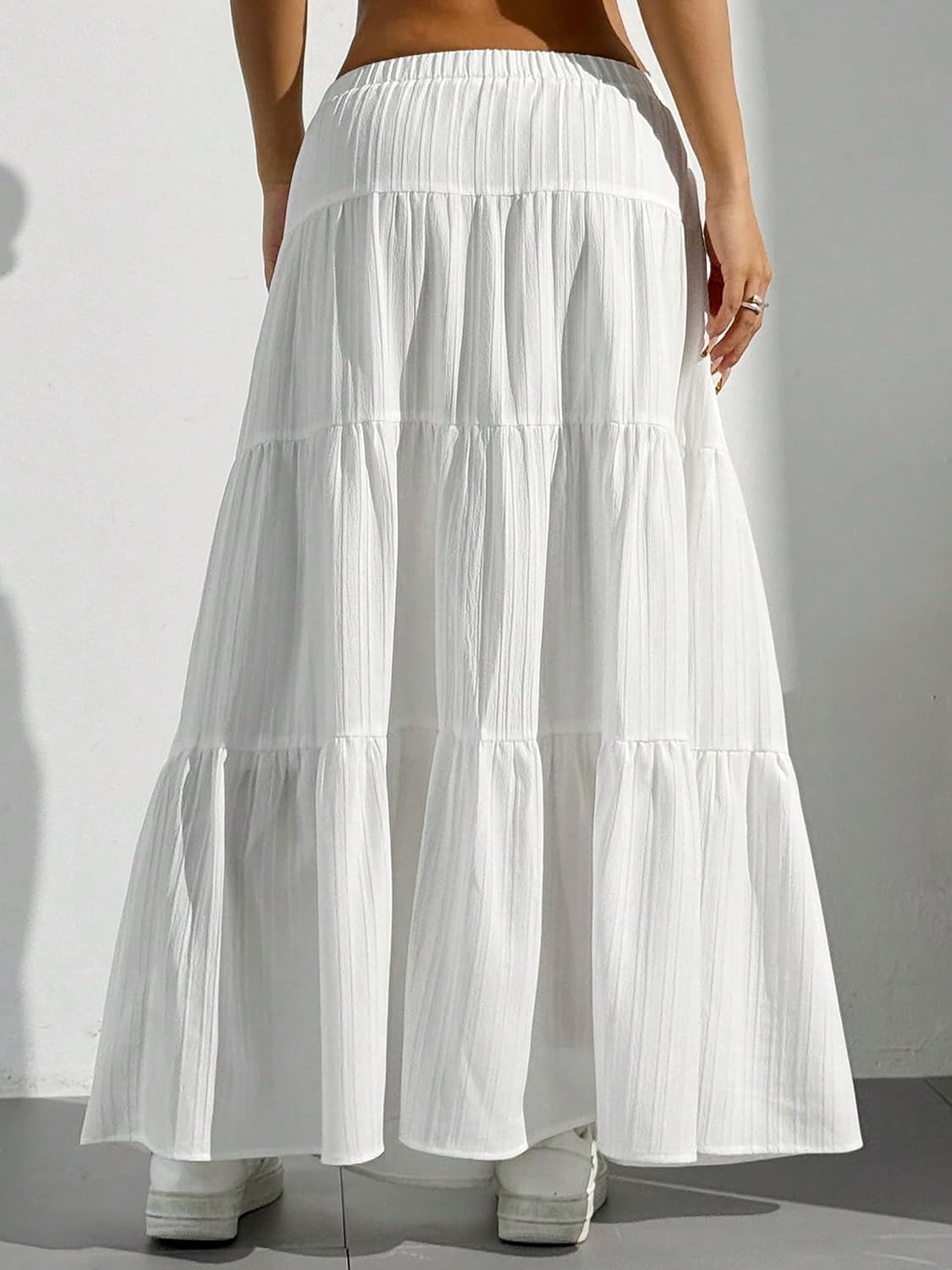 Dori Maxi Skirt for Women – White Bohemian High-Waisted Ruffled A-Line Skirt