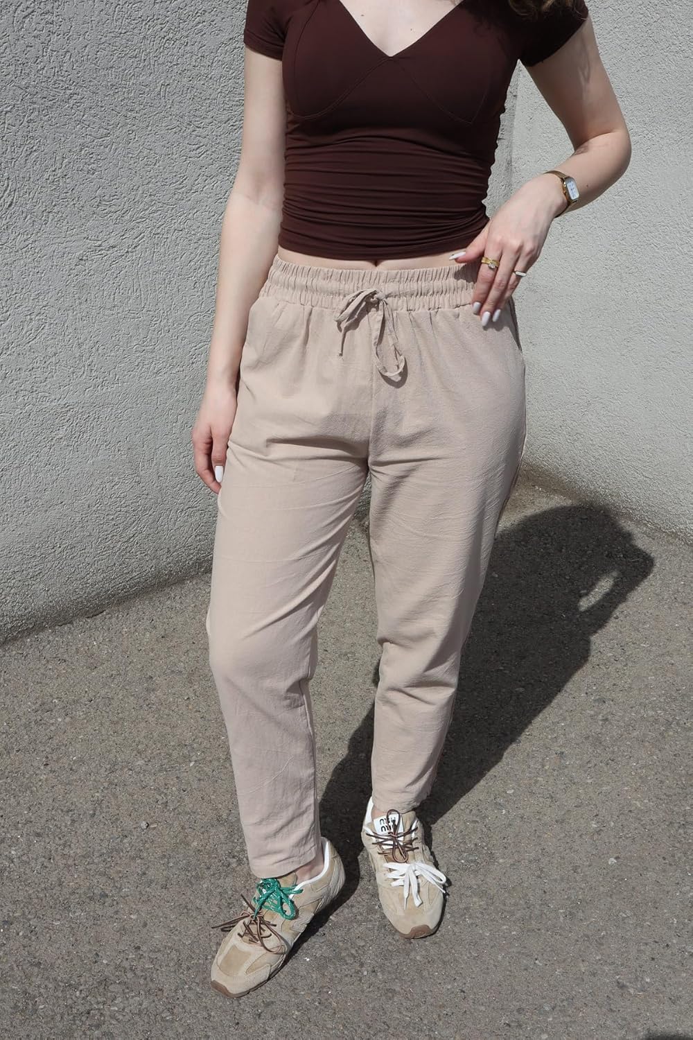 Ysabel Women's Linen Capri Pants – Lace, Wide Cut, Elastic Waist Summer Chic
