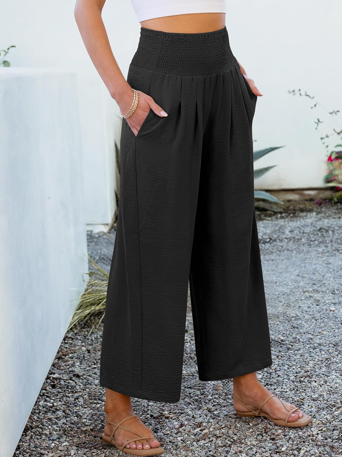 Roxanne Women's Pants – High-Waisted Fluid Palazzo with Pockets for Summer