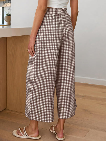 Cindy Women's Palazzo Pants – Striped Capri, Elastic Waist, Light Casual