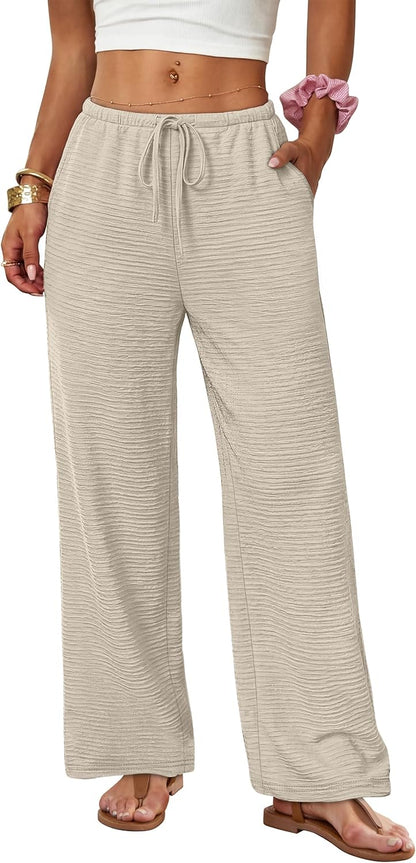 Norleen Women's Pants – Wide Leg High Waist with Drawstring & Pockets Summer