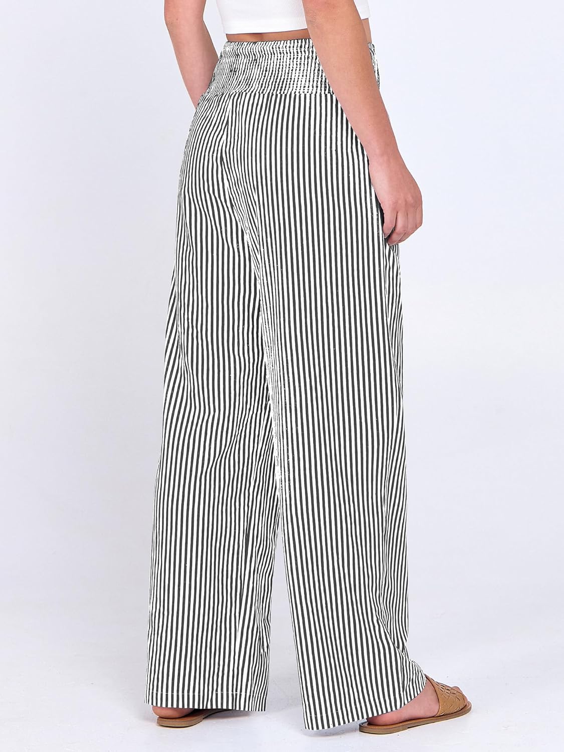 Léah Women's Pants – High-Waisted Striped Palazzo Pants with Pockets for Summer