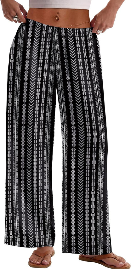 Kendi Women's Palazzo Pants – Wide Fluid Cut, Elastic Waist Summer Chic