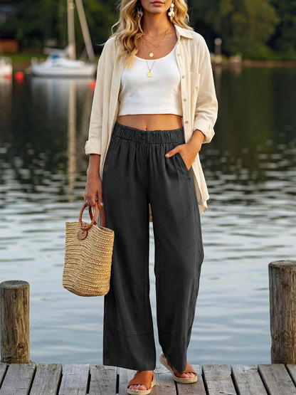 Jessica Women's Pants – Large Elastic Waist Palazzo with Pockets Bohemian