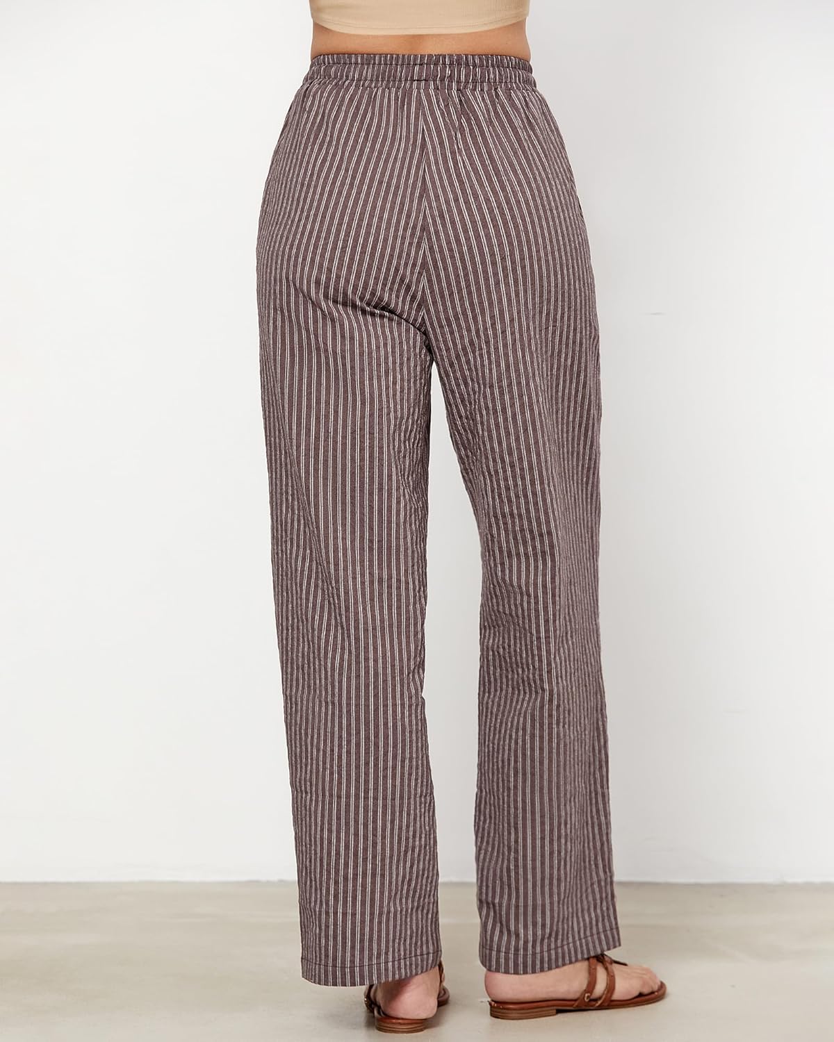 Julie Women's Striped Linen Pants – Wide Leg, High Waist Elastic Summer Chic