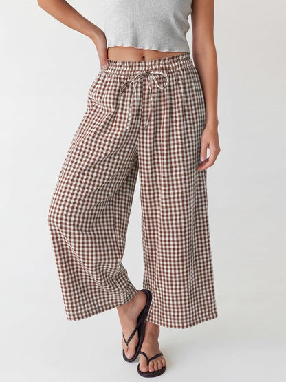 Cindy Women's Palazzo Pants – Striped Capri, Elastic Waist, Light Casual