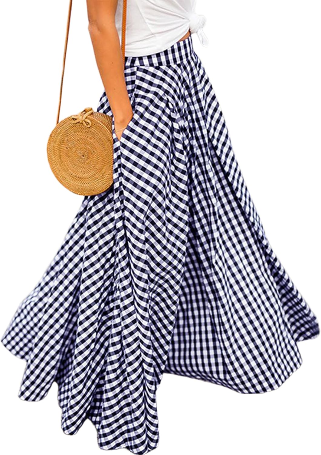 Naya Maxi Skirt for Women – High Waist Vichy Checkered Skirt & Vintage Style