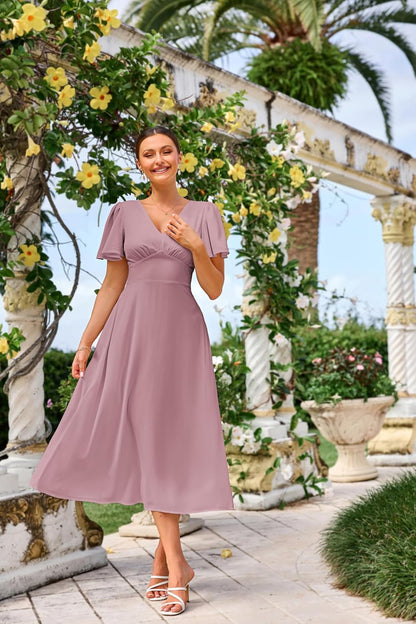 Claire Women's Dress – Maxi Dress with V-Neck and Square Back A-Line Flowing Bohemian Summer