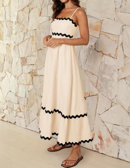 Ella Midi Dress for Women – Backless Dress with Thin Straps, Smocked, Fluid, Elegant Summer