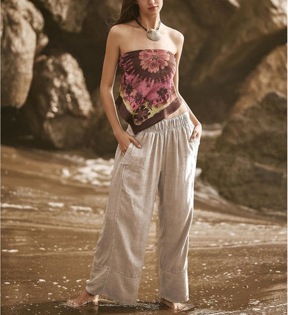 Milan Women's Pants – Wide Leg Linen Palazzo Pants with Elastic Waist & Pockets