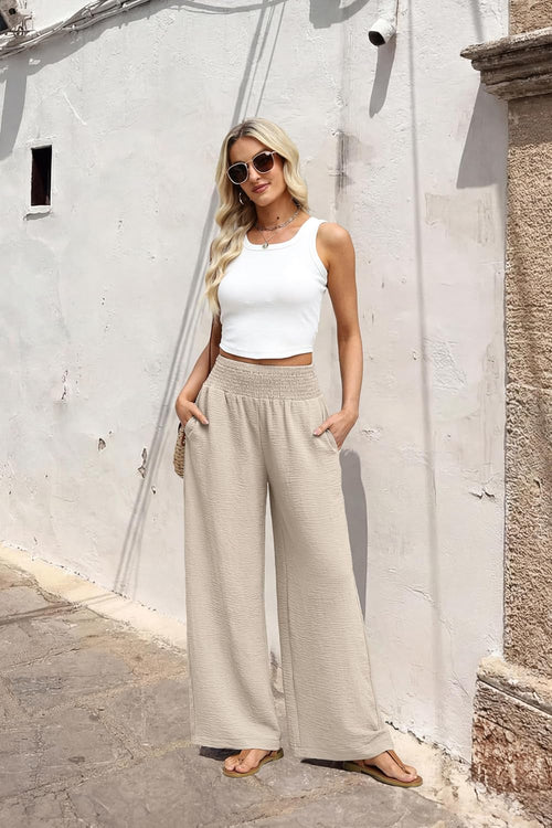Berta Women's Pants – High-Waisted Fluid Wide-Leg Pants with Pockets