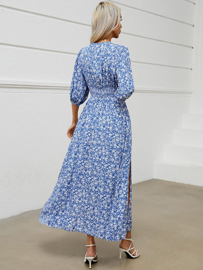 Joyce Bohemian Floral Dress for Women – V-Neck Wrap, Flowing Midi, Summer Sleeves