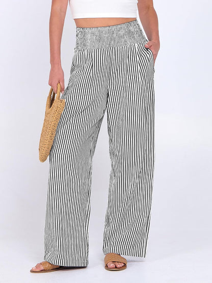 Léah Women's Pants – High-Waisted Striped Palazzo Pants with Pockets for Summer