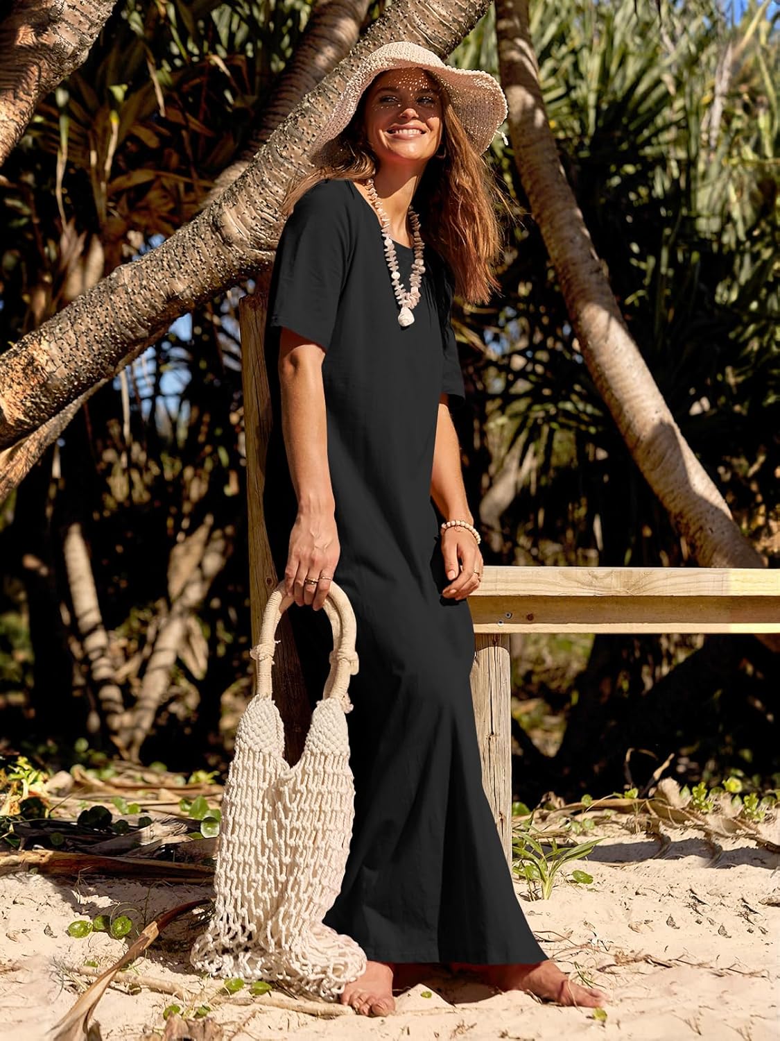 Julie Maxi Dress for Women – Casual Elegant Long Short Sleeve Dress with Pockets