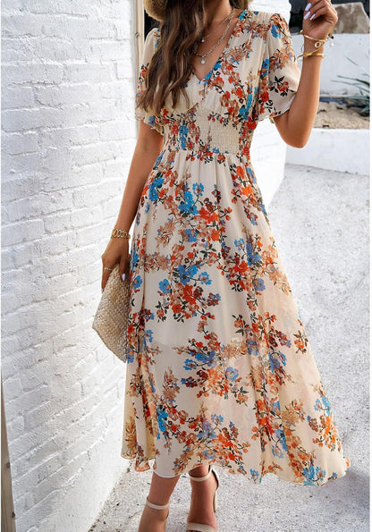 Dianne Floral Dress for Women – V-Neck, Short Sleeves, Flowing Cut, Casual Summer