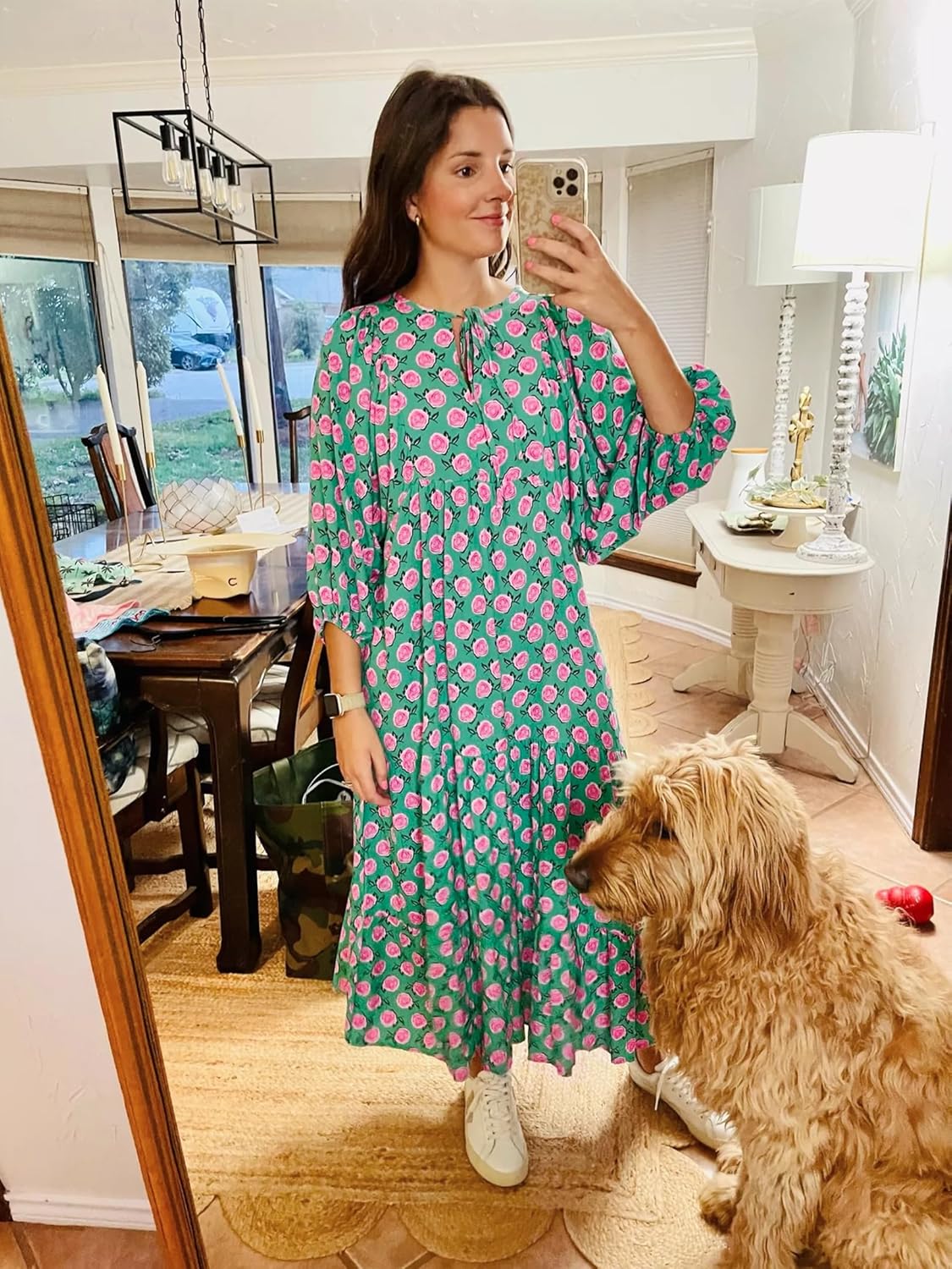 Amélie Women's Bohemian Maxi Dress – Long Flowing V-Neck Dress with Geometric Print