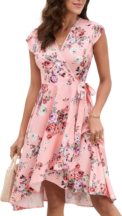 Sofia Floral Dress for Women – Elegant Summer Wrap Dress with Petal Sleeves