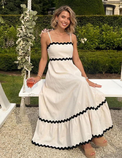 Ella Midi Dress for Women – Backless Dress with Thin Straps, Smocked, Fluid, Elegant Summer