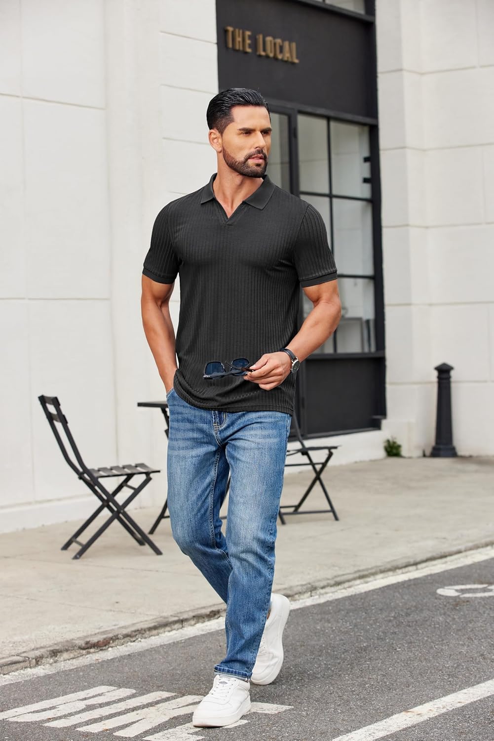 Alex Men's Polo – Ribbed V-Neck Slim Fit, Lightweight & Modern Summer Style