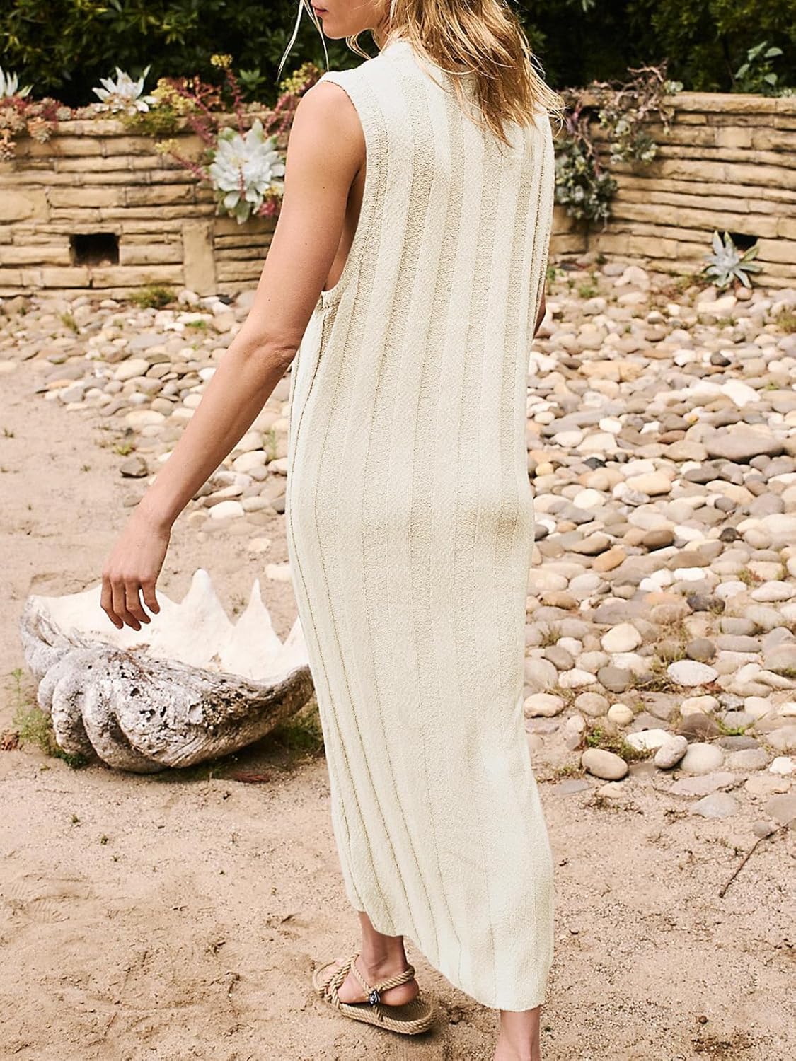 Lina Maxi Dress for Women – Sleeveless Ribbed Knit Dress with Round Neck for Summer