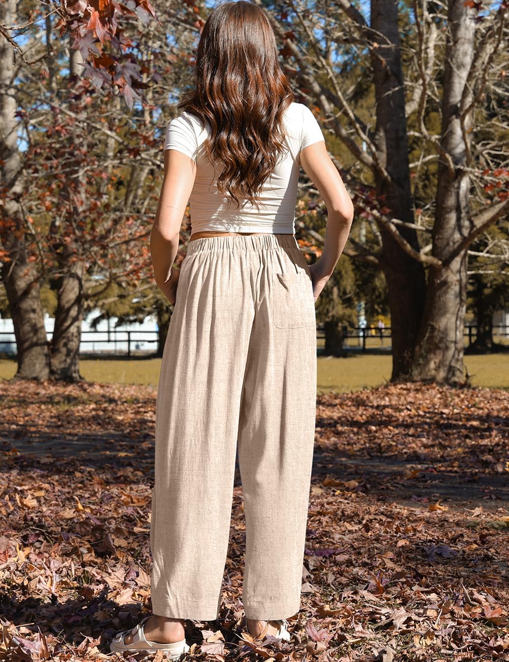 Mercedes Women's Linen Harem Pants – Wide Cut, Elastic Waist, Casual Style