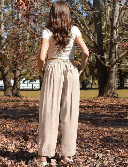 Mercedes Women's Linen Harem Pants – Wide Cut, Elastic Waist, Casual Style
