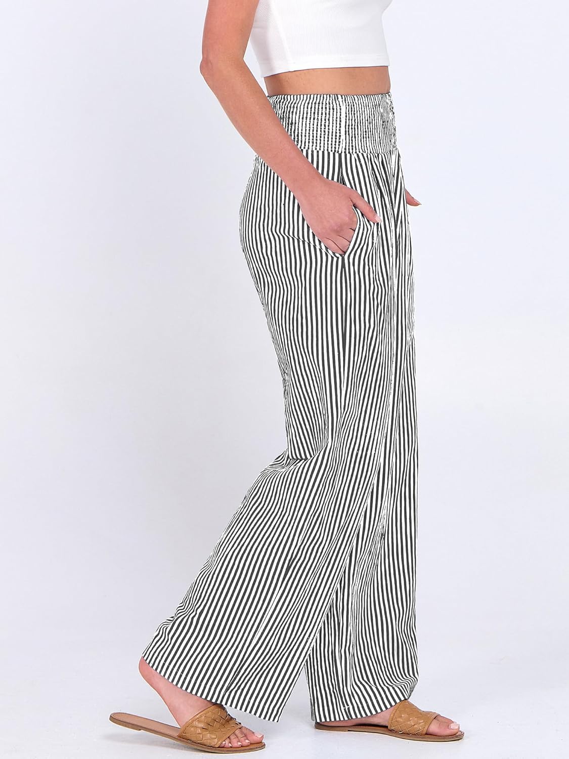 Léah Women's Pants – High-Waisted Striped Palazzo Pants with Pockets for Summer