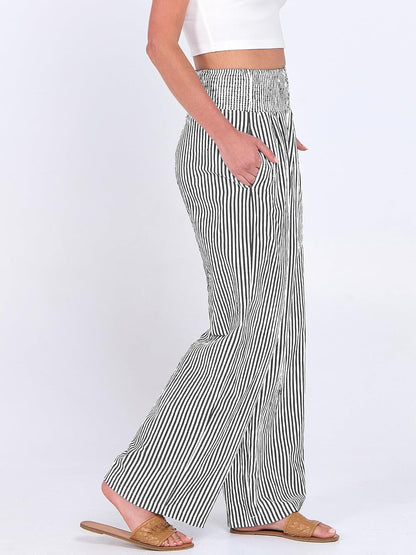 Léah Women's Pants – High-Waisted Striped Palazzo Pants with Pockets for Summer