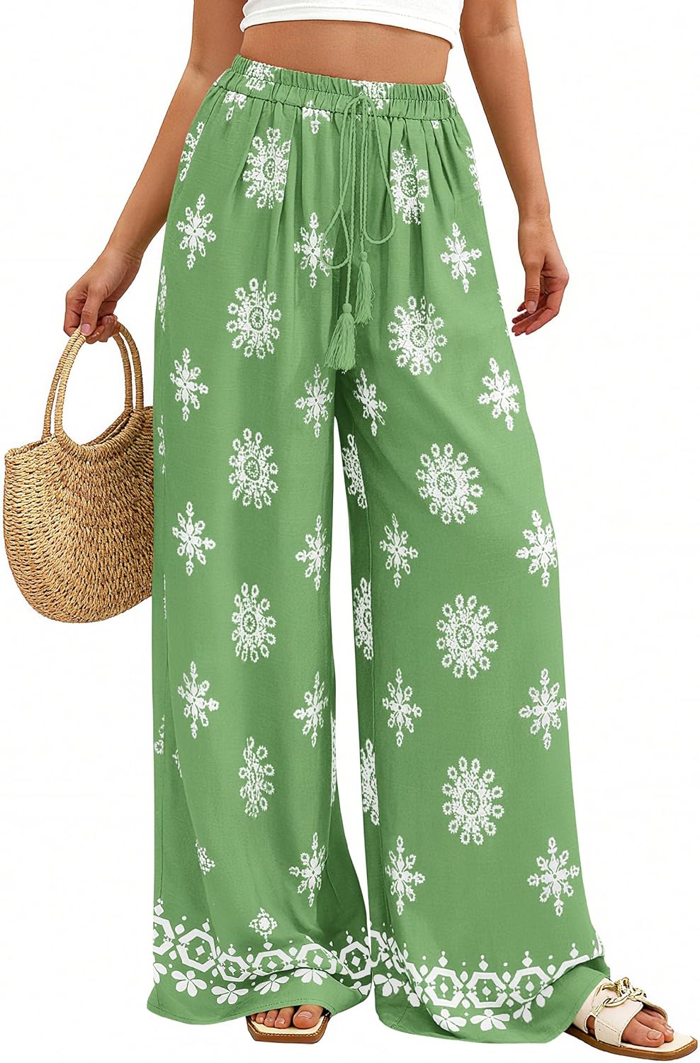 Trixie Women's Floral Palazzo Pants – Wide Fluid Cut, Elastic Waist Summer Boho