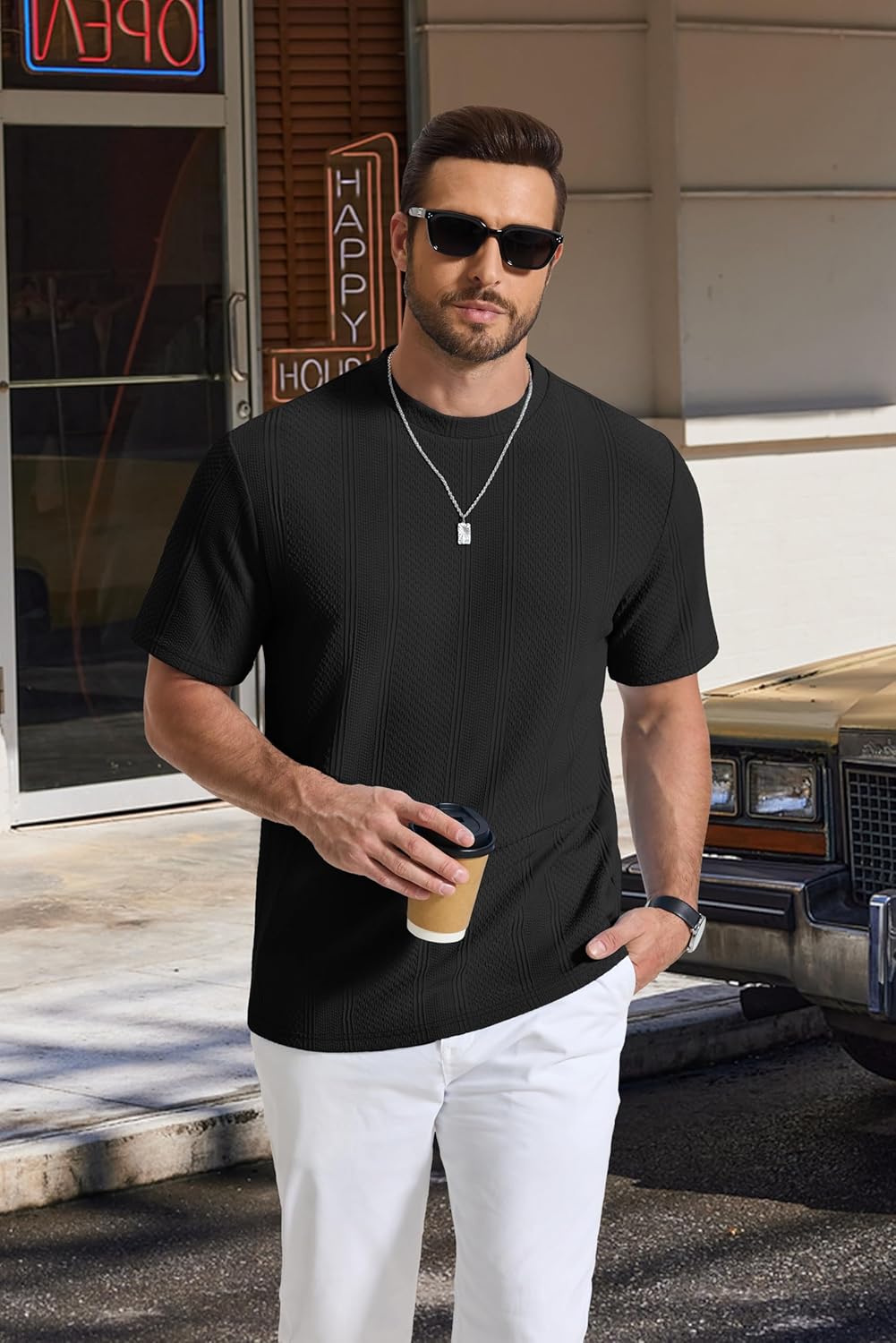 Wilbert Men's T-Shirt – Textured Knit T-Shirt, Lightweight & Casual Chic Style