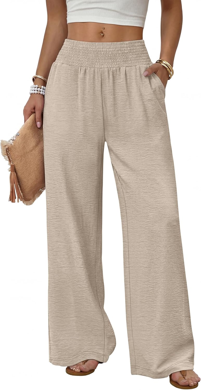 Berta Women's Pants – High-Waisted Fluid Wide-Leg Pants with Pockets