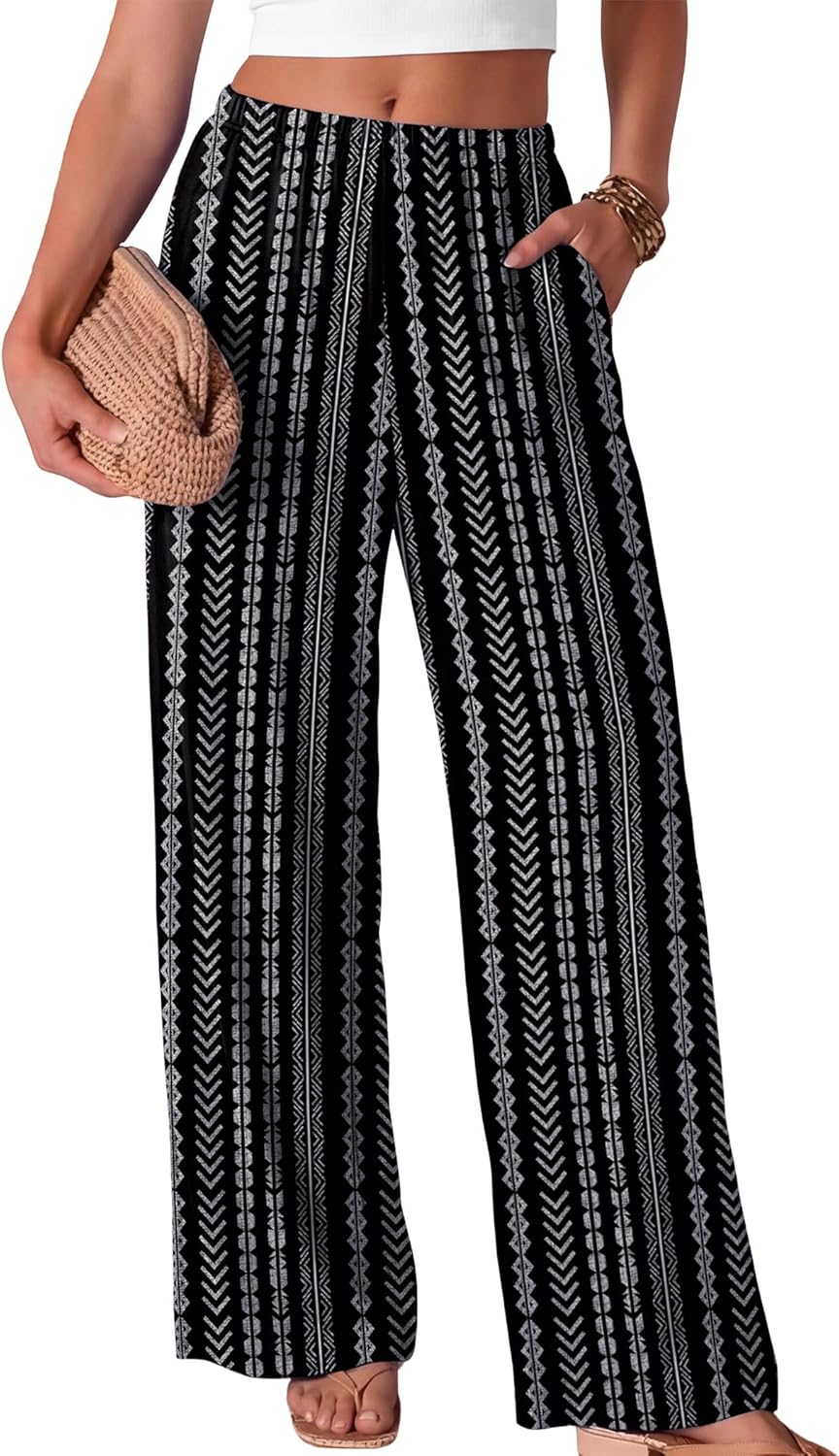 Kendi Women's Palazzo Pants – Wide Fluid Cut, Elastic Waist Summer Chic